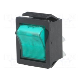 1 pcs x BULGIN - C1553VQGBG3 - ROCKER, DPST, Pos: 2, ON-OFF, 16A/250VAC, green, neon lamp, 250V