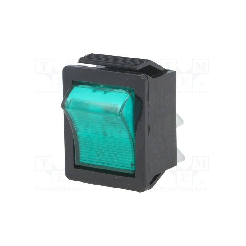 1 pcs x BULGIN - C1553VQGBG3 - ROCKER, DPST, Pos: 2, ON-OFF, 16A/250VAC, green, neon lamp, 250V