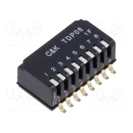 1 pcs x C&K - TDP08H0SBD1 - Switch: DIP-SWITCH, Poles number: 8, OFF-ON, 0.025A/24VDC, Pos: 2