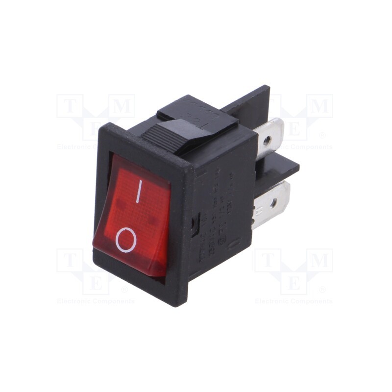 1 pcs x BULGIN - H8553VBBR3076W - ROCKER, DPST, Pos: 2, ON-OFF, 10A/250VAC, red, neon lamp, 230V, 8500