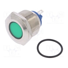 1 pcs x NINIGI - IND22-12G-C - Indicator: LED, flat, green, 12VDC, 12VAC, Ø22mm, brass, Body: silver