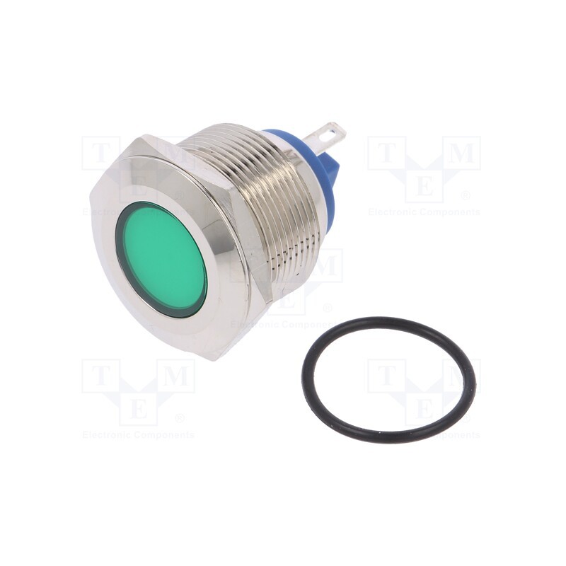1 pcs x NINIGI - IND22-12G-C - Indicator: LED, flat, green, 12VDC, 12VAC, Ø22mm, brass, Body: silver