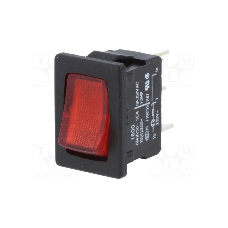 1 pcs x Marquardt - 1800.1102 - ROCKER, SPST, Pos: 2, ON-OFF, 10A/250VAC, red, IP40, LED, 100mΩ