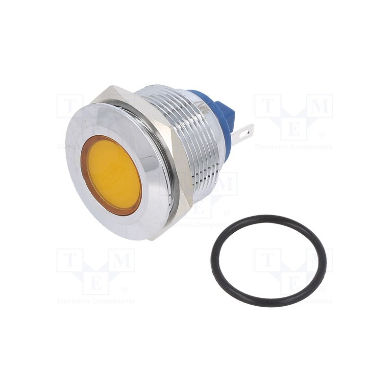 1 pcs x NINIGI - IND22-24Y-C - Indicator: LED, flat, yellow, 24VDC, 24VAC, Ø22mm, brass