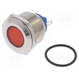 1 pcs x NINIGI - IND22-24R-C - Indicator: LED, flat, red, 24VDC, 24VAC, Ø22mm, brass, Body: silver