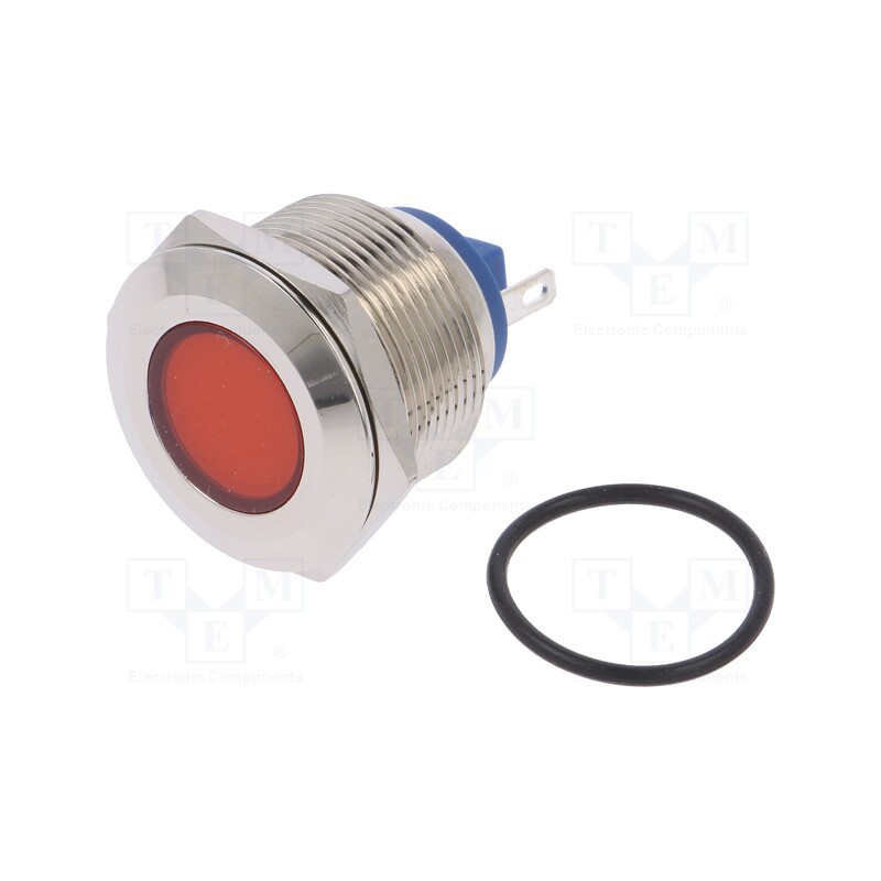 1 pcs x NINIGI - IND22-24R-C - Indicator: LED, flat, red, 24VDC, 24VAC, Ø22mm, brass, Body: silver