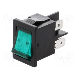 1 pcs x BULGIN - H8553VBBG3 - ROCKER, DPST, Pos: 2, ON-OFF, 10A/250VAC, green, neon lamp, 230V