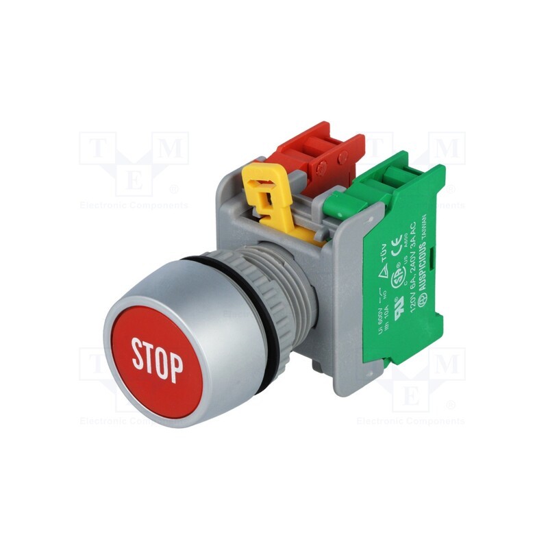 1 pcs x AUSPICIOUS - PBF22-1O/C R STOP - Switch: push-button, 22mm, Stabl.pos: 1, NC + NO, red, none, IP65