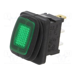 1 pcs x SWITCH COMPONENTS - RF3-1A-DC-2-GL - ROCKER, SPST, Pos: 2, ON-OFF, 16A/12VDC, green, IP65, LED, Body: black