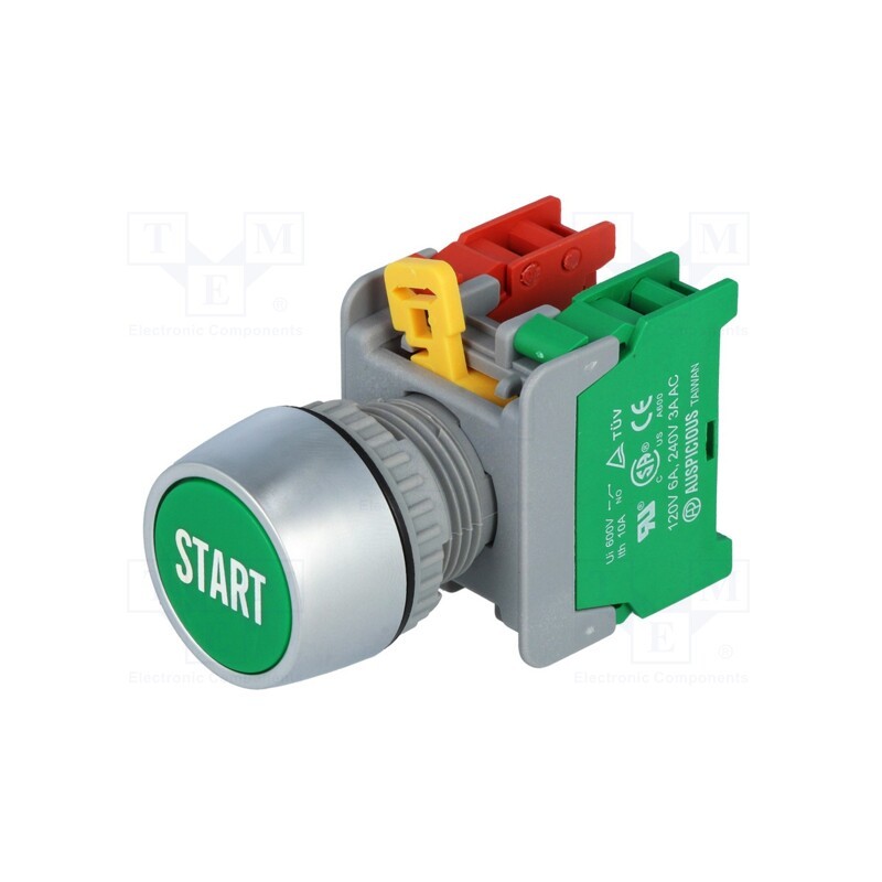 1 pcs x AUSPICIOUS - PBF22-1O/C G START - Switch: push-button, 22mm, Stabl.pos: 1, NC + NO, green, none, IP65