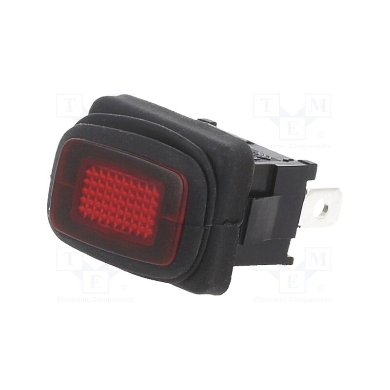 1 pcs x SWITCH COMPONENTS - RF3-1A-DC-2-RL - ROCKER, SPST, Pos: 2, ON-OFF, 16A/12VDC, red, IP65, LED, Body: black
