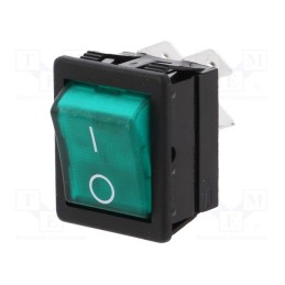 1 pcs x BULGIN - C1353ATMBG3602AW - ROCKER, DPST, Pos: 2, ON-OFF, 16A/250VAC, green, neon lamp, 250V