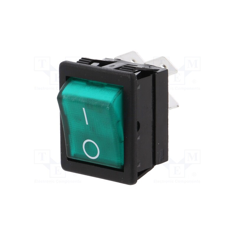 1 pcs x BULGIN - C1353ATMBG3602AW - ROCKER, DPST, Pos: 2, ON-OFF, 16A/250VAC, green, neon lamp, 250V