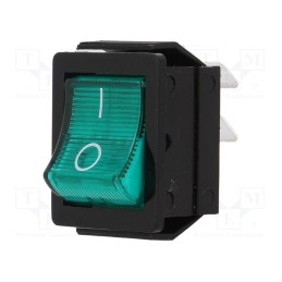 1 pcs x BULGIN - C1353VQGBG3602AW - ROCKER, DPST, Pos: 2, ON-OFF, 16A/250VAC, green, neon lamp, 250V
