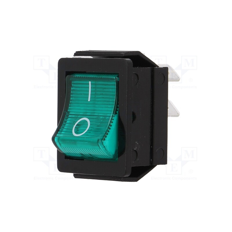 1 pcs x BULGIN - C1353VQGBG3602AW - ROCKER, DPST, Pos: 2, ON-OFF, 16A/250VAC, green, neon lamp, 250V