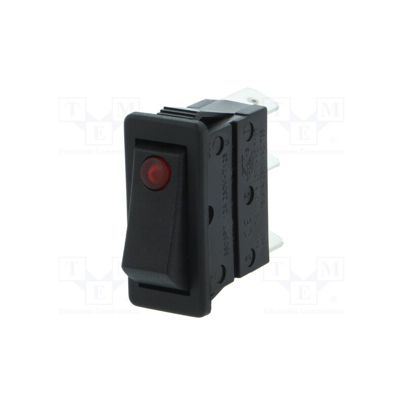 1 pcs x BULGIN - C5503PLBR3 - ROCKER, SPST, Pos: 2, ON-OFF, 16A/250VAC, black, neon lamp, 250V