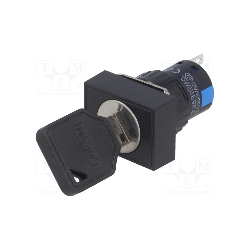 1 pcs x ONPOW - LAS1-AJ-11Y/2 - Switch: key switch, Stabl.pos: 2, Switch.method: ON-ON, Ø16mm, 90°