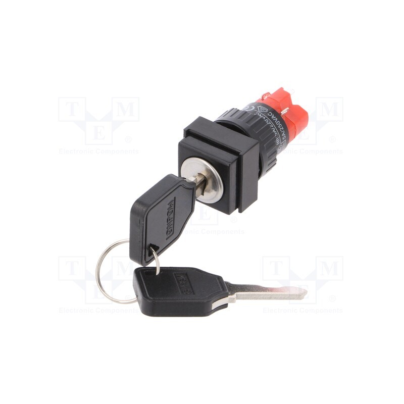 1 pcs x ONPOW - LAS1F-11Y/2 - Switch: key switch, Stabl.pos: 2, Switch.method: ON-ON, Ø16mm, 90°