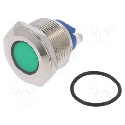 1 pcs x NINIGI - IND22-12G-S - Indicator: LED, flat, green, 12VDC, 12VAC, Ø22mm, screw, brass