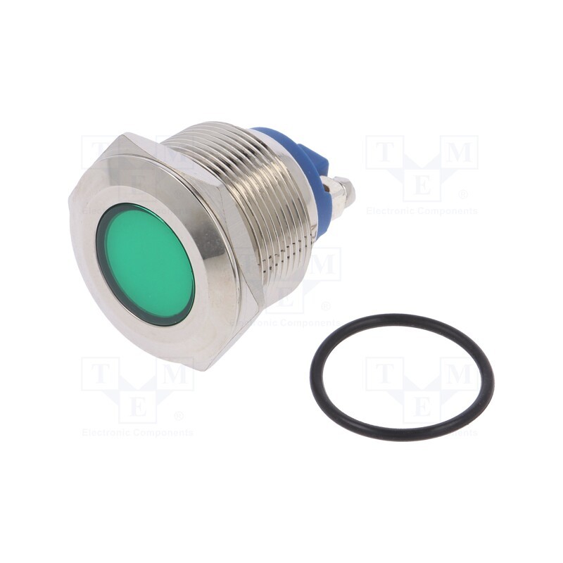 1 pcs x NINIGI - IND22-12G-S - Indicator: LED, flat, green, 12VDC, 12VAC, Ø22mm, screw, brass