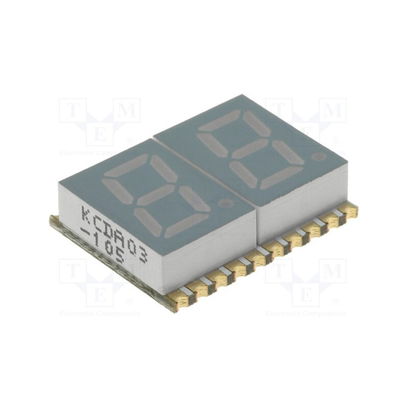 1 pcs x KINGBRIGHT ELECTRONIC - KCDA03-105 - Display: LED, 7-segment, 7.62mm, 0.3', No.char: 2, red, 8÷27mcd, SMD