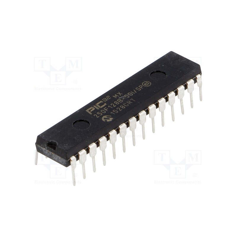 1 pcs x MICROCHIP TECHNOLOGY - PIC32MX250F128B-50I/SP - IC: PIC microcontroller, 128kB, 2.3÷3.6VDC, THT, DIP28, PIC32