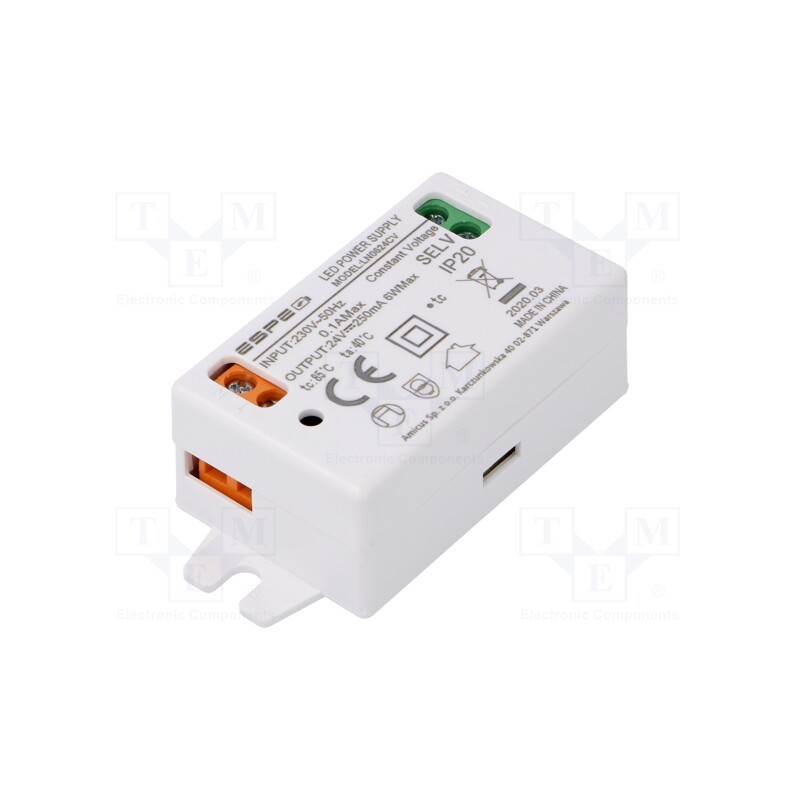 1 pcs x ESPE - LN0624CV - Power supply: switched-mode, LED, 6W, 24VDC, 250mA, 220÷240VAC
