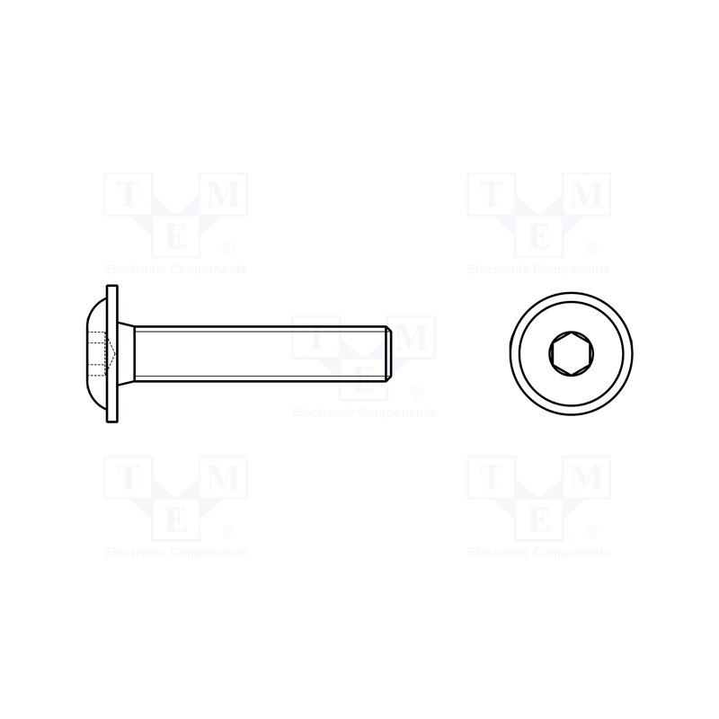 100 pcs x KRAFTBERG - K5X40/ISO7380-2-A2 - Screw, with flange, M5x40, 0.8, Head: button, hex key, HEX 3mm