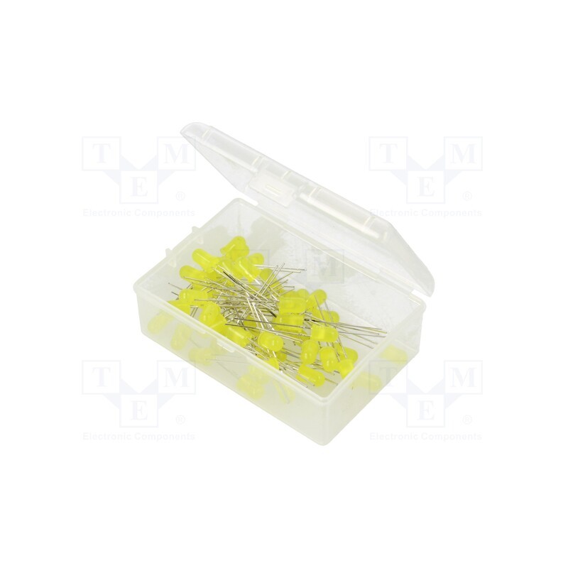 1 set x OPTOSUPPLY - OKLEDT5050Y5W - Kit: LED, THT, 5mm, 50pcs, yellow, 3÷15V, plastic box, 8mA, 50°