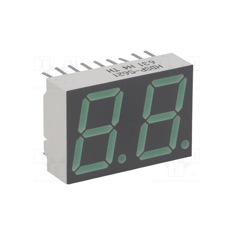 1 pcs x BROADCOM (AVAGO) - HDSP-5621 - Display: LED, 7-segment, 14.22mm, 0.56', No.char: 2, green, anode