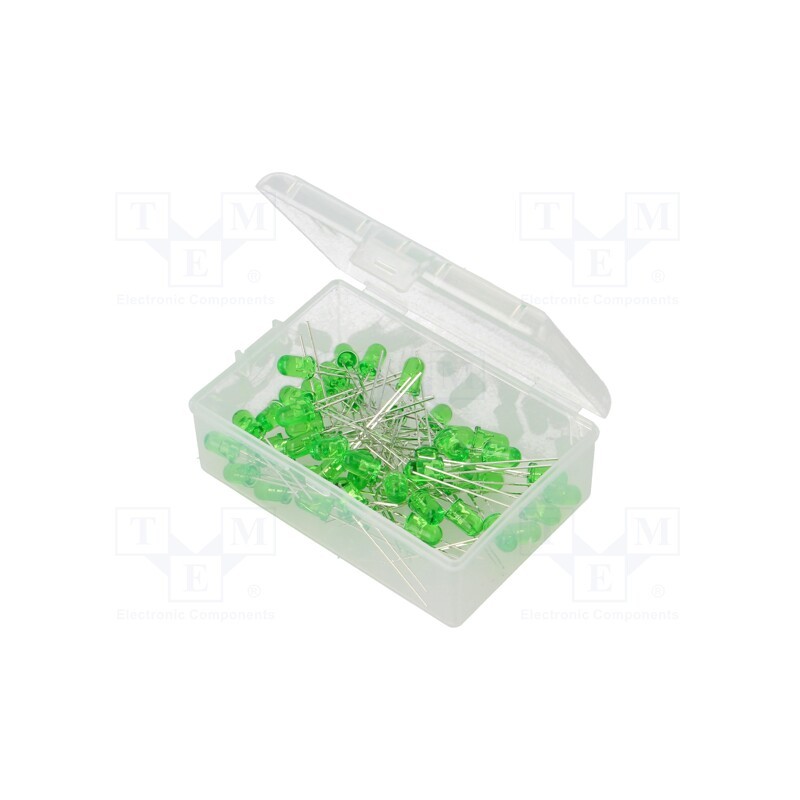 1 set x OPTOSUPPLY - OKLEDT5050G5V - Kit: LED, THT, 5mm, 50pcs, green, 3÷15V, plastic box, 7.5mA, 30°