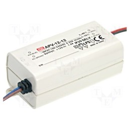 1 pcs x MEAN WELL - APV-12-15 - Power supply: switched-mode, LED, 12W, 15VDC, 0.8A, 90÷264VAC, IP42