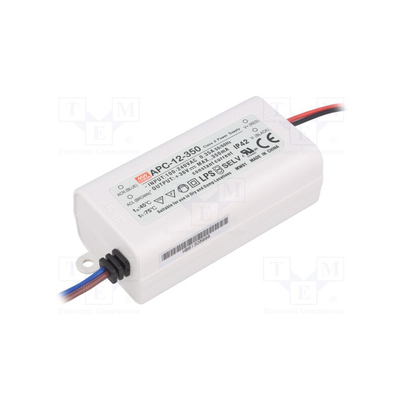 1 pcs x MEAN WELL - APC-12-350 - Power supply: switched-mode, LED, 12.6W, 9÷36VDC, 350mA, 90÷264VAC