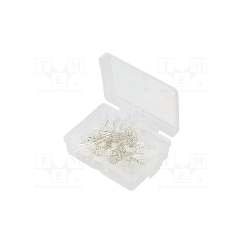 1 set x OPTOSUPPLY - OKLEDT3050WAW - Kit: LED, THT, 3mm, 50pcs, white cold, 3÷15V, plastic box, 7.5mA, 40°