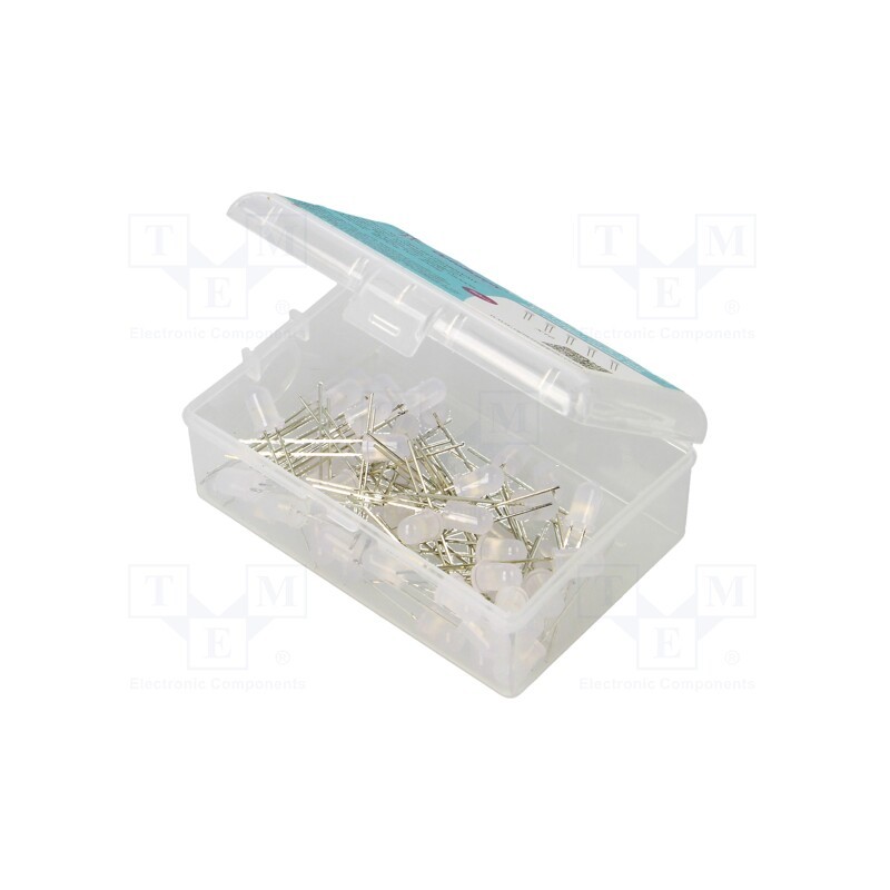 1 set x OPTOSUPPLY - OKLEDT5050WAW - Kit: LED, THT, 5mm, 50pcs, white cold, 3÷15V, plastic box, 7.5mA, 50°