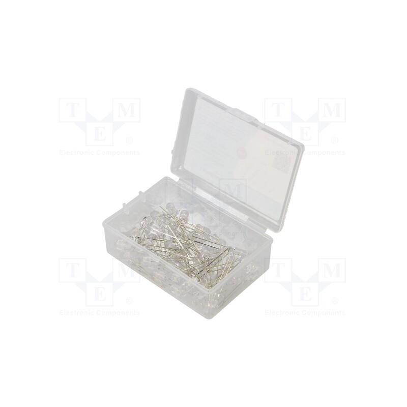 1 set x OPTOSUPPLY - OKLEDT5050WAV - Kit: LED, THT, 5mm, 50pcs, white cold, 3÷15V, plastic box, 7.5mA, 30°