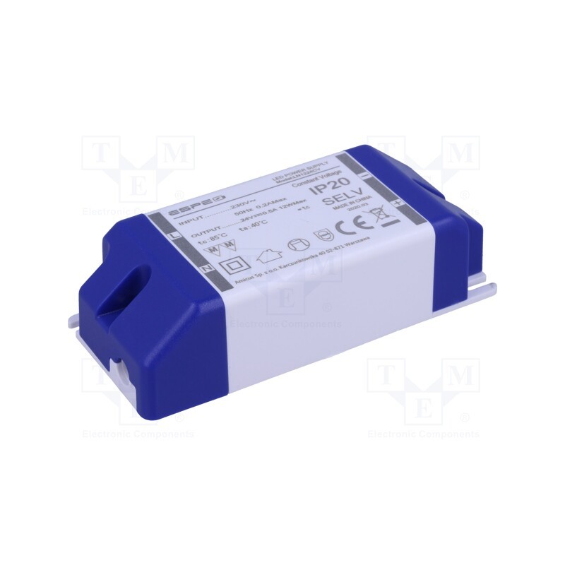 1 pcs x ESPE - LN1224CV - Power supply: switched-mode, LED, 12W, 24VDC, 500mA, 220÷240VAC