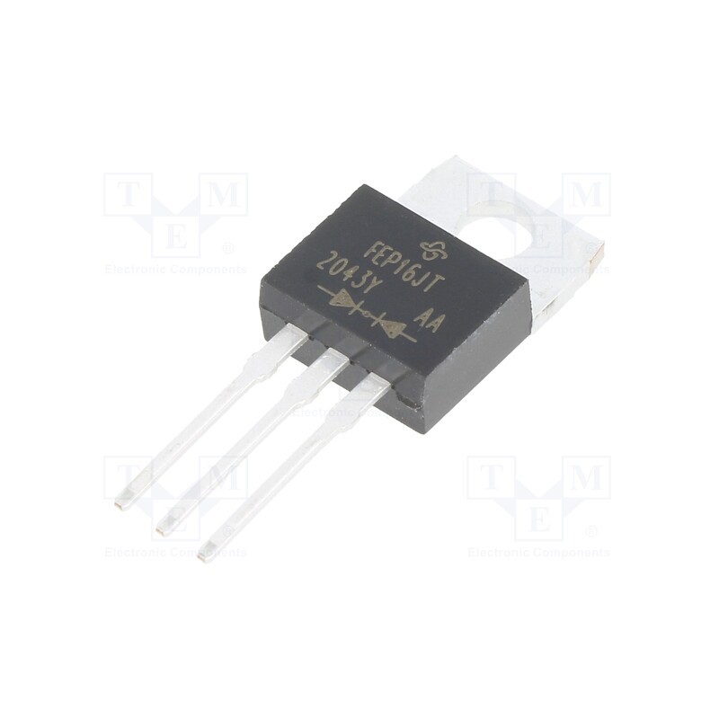1 pcs x VISHAY - FEP16JT-E3/45 - Diode: rectifying, THT, 600V, 8Ax2, , Ifsm: 125A, TO220AB, 50ns