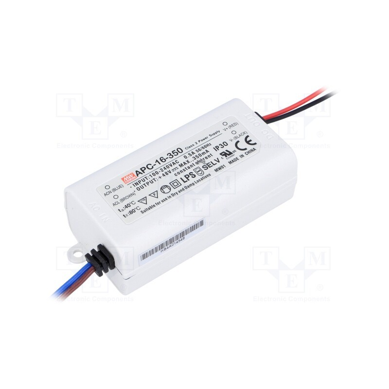 1 pcs x MEAN WELL - APC-16-350 - Power supply: switched-mode, LED, 16.8W, 12÷48VDC, 350mA, IP42