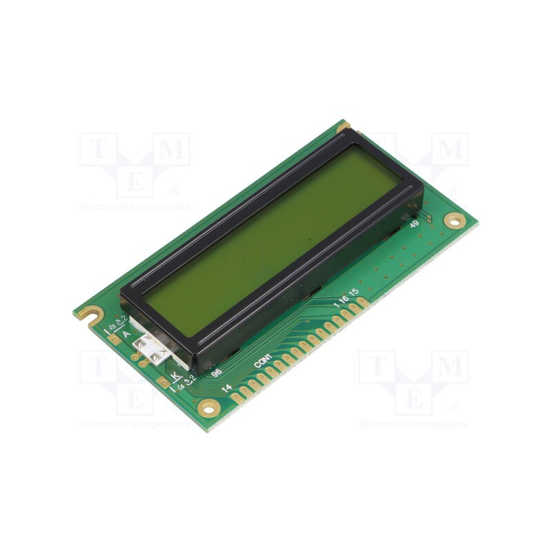 1 pcs x POWERTIP - NPC1602LRU-FWA-H - Display: LCD, alphanumeric, STN Positive, 16x2, 84x44x13.2mm, LED