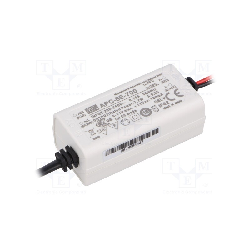 1 pcs x MEAN WELL - APC-8E-700 - Power supply: switched-mode, LED, 7.7W, 6÷11VDC, 700mA, 180÷264VAC