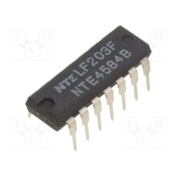 1 pcs x NTE Electronics - NTE4584B - IC: digital, NOT, Ch: 6, CMOS, THT, DIP14, 3÷18VDC, -55÷125°C, 30uA