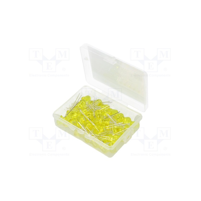 1 set x OPTOSUPPLY - OKLEDT8050Y5V - Kit: LED, THT, 8mm, 50pcs, yellow, 3÷15V, plastic box, 8mA, 30°