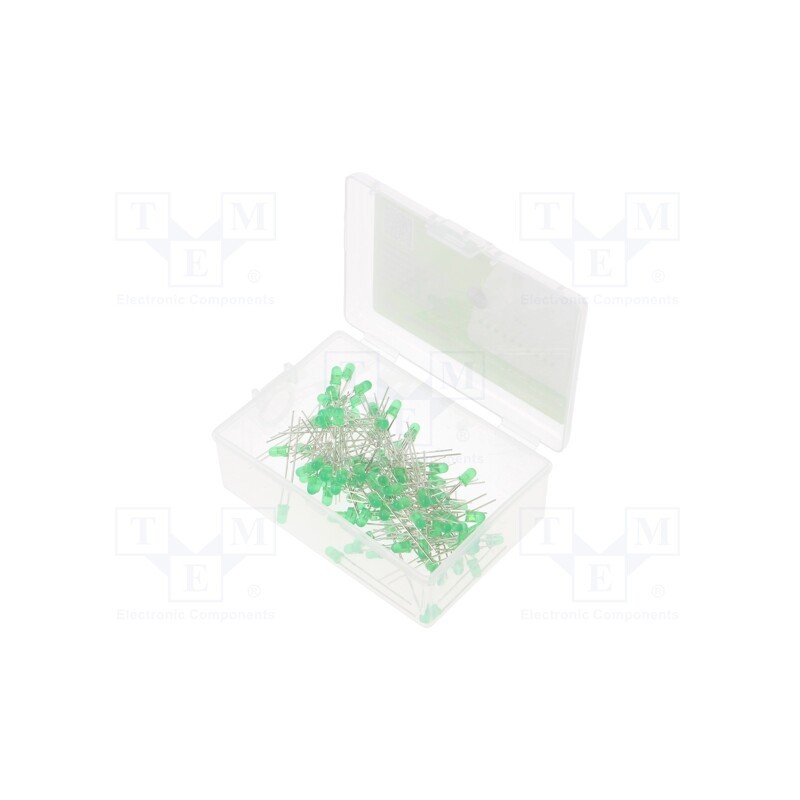1 set x OPTOSUPPLY - OKLEDT3100G8 - Kit: LED, THT, 3mm, 100pcs, yellow green, 1.8÷2.4V, plastic box