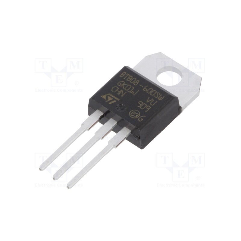 1 pcs x STMicroelectronics - BTB08-600SWRG - Triac, 600V, 8A, TO220AB, Igt: 10mA, logic level