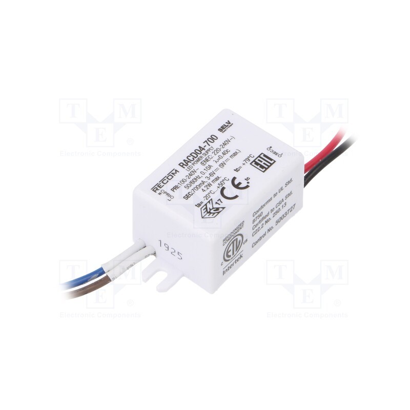 1 pcs x RECOM - RACD04-700 - Power supply: switched-mode, LED, 4W, 3÷6VDC, 700mA, 90÷264VAC