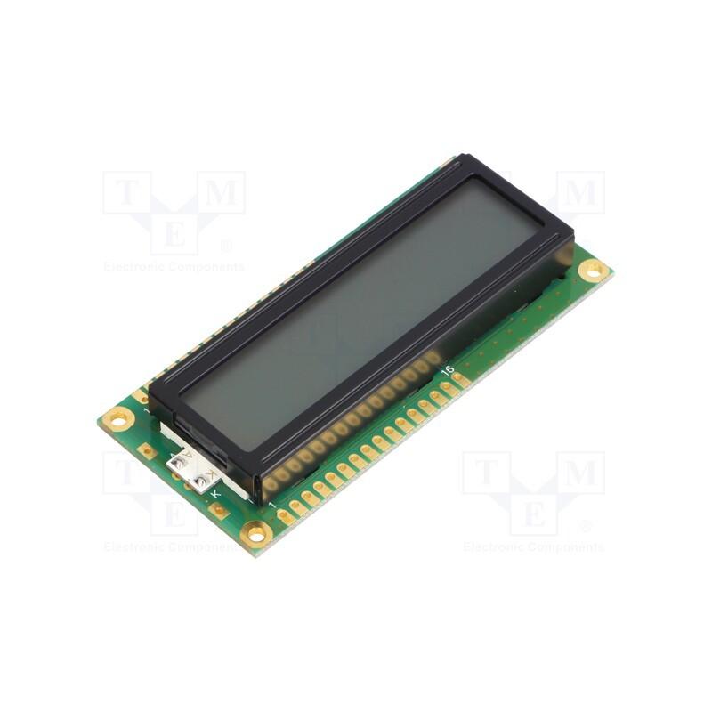1 pcs x POWERTIP - NPC1602LRS-GWA-K - Display: LCD, alphanumeric, STN Positive, 16x2, 80x36x12.7mm, LED