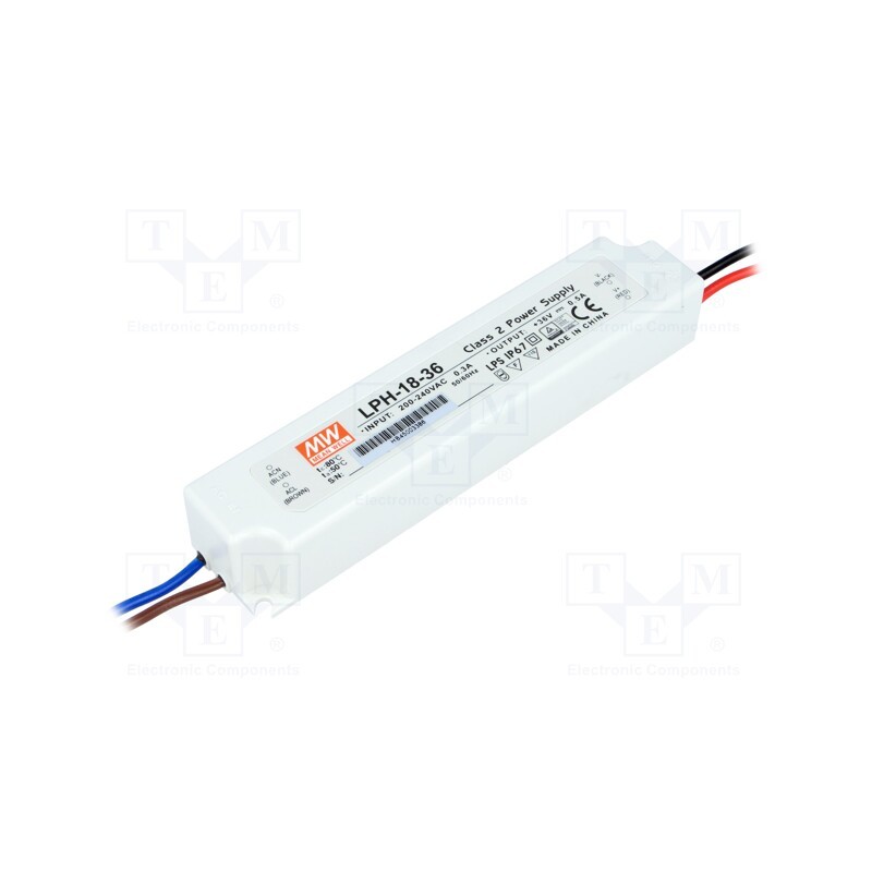 1 pcs x MEAN WELL - LPH-18-36 - Power supply: switched-mode, LED, 18W, 36VDC, 0.5A, 180÷264VAC