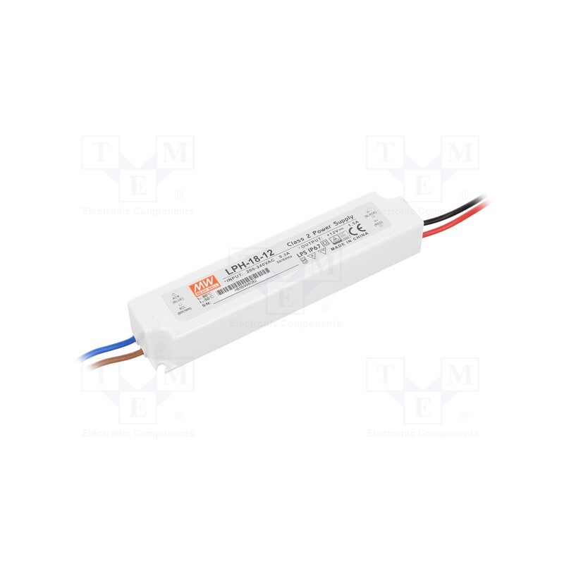 1 pcs x MEAN WELL - LPH-18-12 - Power supply: switched-mode, LED, 18W, 12VDC, 1.5A, 180÷264VAC