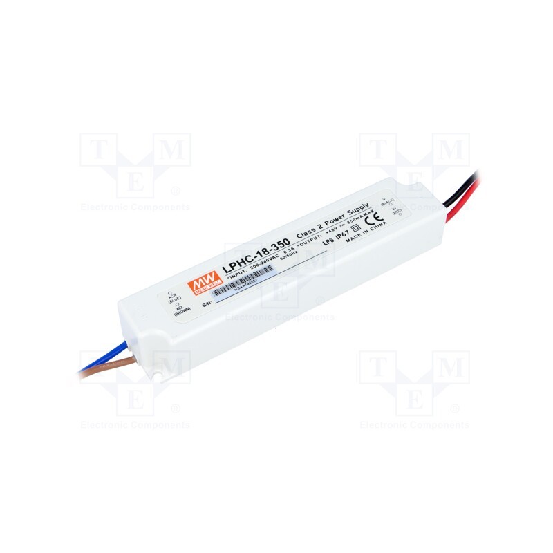 1 pcs x MEAN WELL - LPHC-18-350 - Power supply: switched-mode, LED, 16.8W, 6÷48VDC, 350mA, IP67, 80%